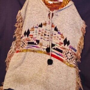 JodiFL Large Fringe Poncho Sweater